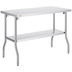 A 48x24 inch stainless steel folding prep table with under-shelf and 772 lbs capacity.