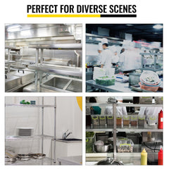 Bostome 60" stainless steel double tier overshelf with adjustable shelves for kitchen storage.