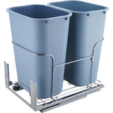 Pull-out under-cabinet trash can with two 35L blue bins on chrome frame.