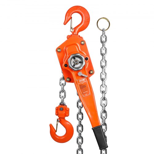 Orange Bostome 3 ton manual lever chain hoist with 10 ft G80 steel chain and dual hooks