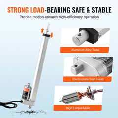 Bostome 12V linear actuator with a 12-inch stroke and 220lbs torque in durable aluminum alloy.