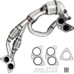 High-flow catalytic converter for Subaru 2.5L with stainless steel pipes, flanges, and gaskets.