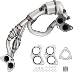 High-flow catalytic converter for Subaru 2.5L with stainless steel body, gaskets, and bolts.