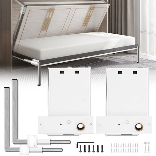 Horizontal queen/twin wall bed hardware kit made of durable iron and stainless steel.