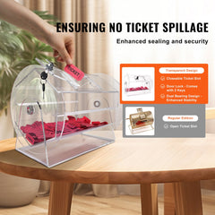 Large transparent acrylic raffle drum with lockable door, holding up to 5000 tickets.