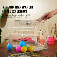 Large transparent acrylic raffle drum with lockable door, holds up to 5000 tickets.