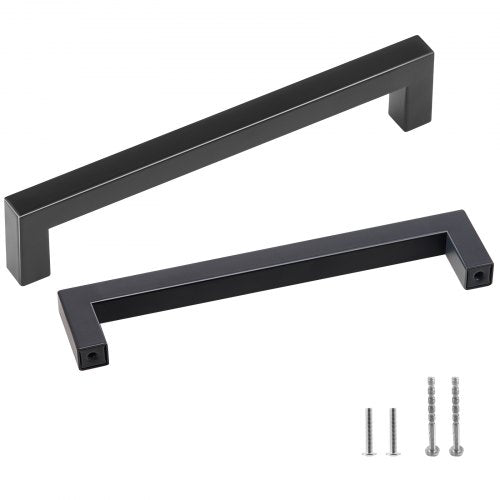 Ten matte black stainless steel cabinet pulls with 128mm centers and included screws.