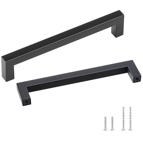 Matte black cabinet pulls in a 10-pack, made of durable stainless steel with a square design.