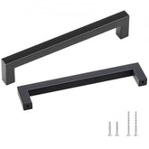 Matte black cabinet pulls in a 10-pack, made of durable stainless steel with a square design.