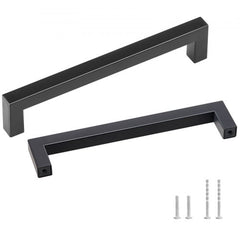 Matte black cabinet pulls in a 10-pack, made of durable stainless steel with a square design.