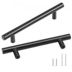 Bostome 30 pack of matte black cabinet pulls with stainless steel handles and rounded grip.