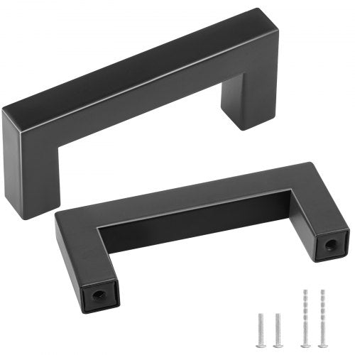 Matte black stainless steel cabinet pulls with a 3-inch spacing and square grip design.