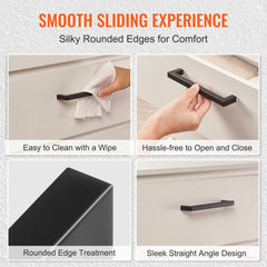 Matte black stainless steel cabinet pulls with a 3in center-to-center spacing and square grip.