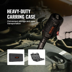 A person uses an impact wrench with a deep impact socket, and a carrying case for the socket set is shown.