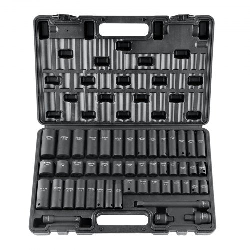 48-piece impact socket set with SAE and metric sizes in a sturdy metal case.