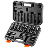 Bostome 14pc 3/8" drive swivel impact socket set with Cr-Mo steel and heavy-duty case.