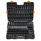 Bostome 130-piece impact socket set with Cr-Mo steel sockets in a heavy-duty carrying case.