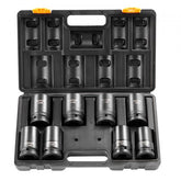 Bostome 1" drive impact socket set with eight deep Cr-Mo steel sockets in a metal carrying case.