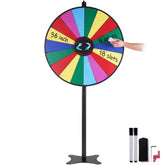 Bostome 36" spinning prize wheel with 18 dry erase slots and a portable stand for events.