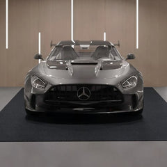 Heavy-duty gray-black garage floor mat, 7.5'x20', waterproof with non-slip surface.