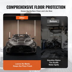 Heavy-duty gray-black garage floor mat, 7.5'x20', waterproof with a non-slip surface.