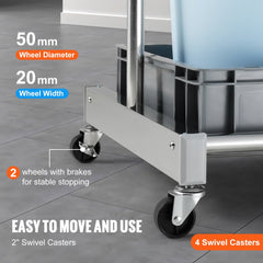 Stainless steel garden tool organizer with 10 slots, 24 hooks, and 4 swivel wheels.