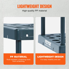 Garden tool organizer with 19 slots for long-handled tools, made from durable PP material.