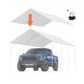 White 10x20 ft waterproof UV-protected carport canopy cover over blue truck.
