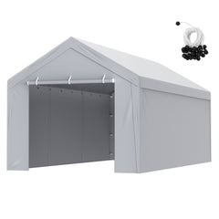 White heavy-duty PE canopy cover for 10x20ft carport frames with reinforced seams.