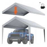 Grey 10x20 ft waterproof carport canopy covering a blue Ford F-150 truck, with replacement top and bungee cords.