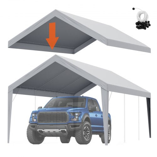 Grey waterproof canopy cover for 12x20 ft carports, made of durable PE fabric.