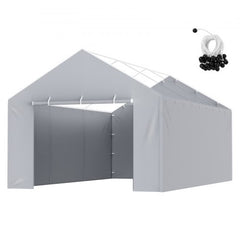 Grey 12x20 ft waterproof PE carport side canopy cover with tie-downs.