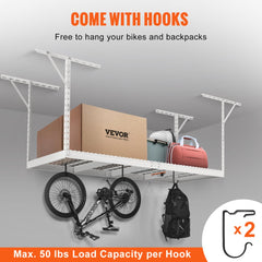 Heavy-duty adjustable steel garage storage rack with hooks for versatile organization.