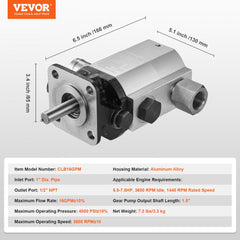 Aluminum alloy 2-stage hydraulic gear pump for log splitters with 16 GPM flow.
