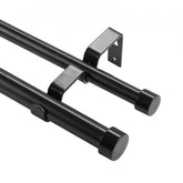 Black steel double curtain rod with finials, adjustable from 36 to 72 inches.