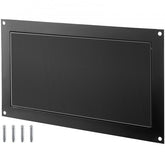 Black zinc-coated steel foundation flood vent, 16x8 inches, with mounting screws.