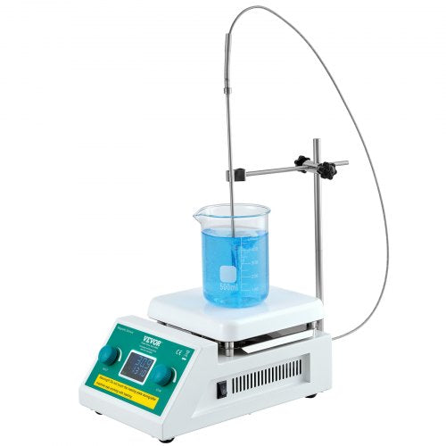 Bostome magnetic stirrer hot plate with 2000 RPM, 300°C, 2000mL capacity, LED display, and blue liquid beaker.