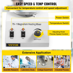 Bostome 250W magnetic stirrer hot plate with 70°C heating, 1600 RPM speed control, and 1L capacity.