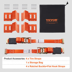 Bostome wheel chock tie down kit with 4 orange straps, 4 black chocks, and storage bag.