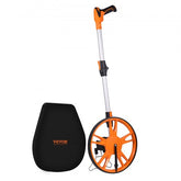 Telescoping measuring wheel with 12.5" tire, adjustable handle, and portable design.