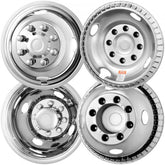 Four 16-inch stainless steel wheel simulators for Ford F350, with bolt patterns and vents.