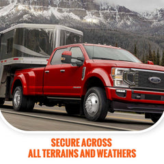 Stainless steel wheel simulators for Ford F450/F550 with a polished finish and heat dissipation holes.