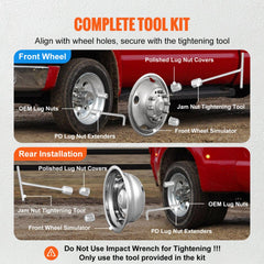 Stainless steel wheel simulators for Ford F450/F550 with a polished finish and heat dissipation holes.