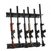 Bostome 6-slot vertical gun rack wall mount with rubber-coated hooks for secure firearm storage.