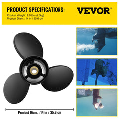 Aluminum 3-blade propeller for Volvo Penta SX Drive, measuring 14" x 23".