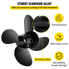 Four-blade aluminum outboard propeller, 14x19 RH for 135-300HP engines.