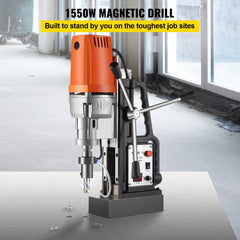 Bostome 1550W Magnetic Drill Press with 11 HSS bits, featuring a powerful motor and magnetic base.