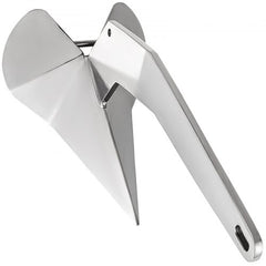 Polished 316 stainless steel 14lb Delta boat anchor with plow shape and shank.