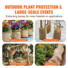 Natural burlap fabric roll, 40 inches wide by 300 feet long, ideal for crafts and gardening.