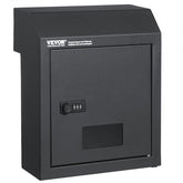 Dark gray heavy-duty steel key drop box with combination lock for through-door installation.